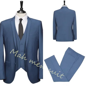 Сватбени мъжки костюми 2023, Мъжко сако син цвят, Приталенные комплекти пиджаков от 3 теми, костюми в света със стил, Италианска Класическа официална облекло