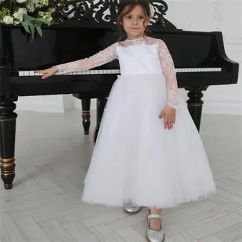 Бяла рокля с дантелено аппликацией за момичета, цветенце, Сватбена рокля с перли, вечерна рокля за момичета, принцеса рокля за Първо причастие по индивидуална заявка