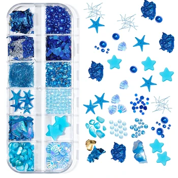 Определени кристали за нокти от серията Blue Ocean 12 стилове-Скъпоценни камъни и кристали за нокти, декорации за нокти от естествена мивки