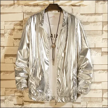Нова мъжки лъскава яке, златна и сребърна градинска дрехи в ярки цветове, мъжки якета и палта с пайети в стил хип-хоп