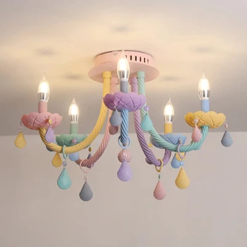 Тавана лампа Macaron crystal, лампа за дневна, спалня, детска стая, принцеса-американки, мек интериор, домашно осветление