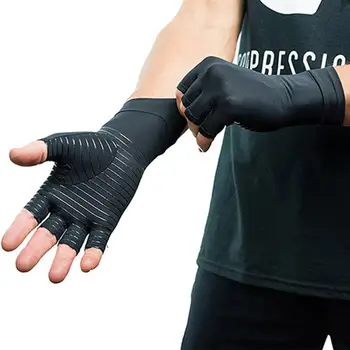 1 Чифт Женски и мъжки компрессионных ръкавици за лечение на артрит и болки в ставите от медни влакна, облекчаване на полупальцевую терапия, ръкавици за лечение на китката
