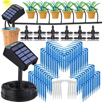 Градински мини система за поливане със слънчев часовник, комплект за автоматично поливане на слънчеви батерии за растения в саксии на балкона, обзавеждане за капково напояване, Инсталации