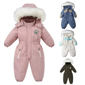 Зимни детски ски костюм до -30 градуса Плюс velvet детски гащеризон, гащеризони за момчета, топло детски дрехи, водоустойчив комплект детски дрехи от 1 до 4 години