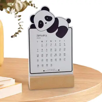 Настолен календар с животни в 2024 година, Подвижни Месечен календар с пандой в 2024 година, Преносим настолен календар с дървена основа за планиране