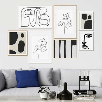 Модерен изчистен скандинавски минималистична Черно-бяла абстрактна рисунка с цветен модел на стената, платното, живопис, плакати, начало декор за хола