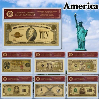 Цветна банкнота от фолио 24-каратово Gol подарък от световните книжни пари, деноминирани в хиляда милиона долара