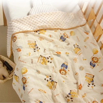 Дышащее памучно бебешко одеало, мультяшное одеяло, дишащи пелени за бебета, задължителни за дневен сън Q81A