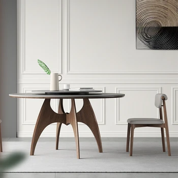 Кръгла маса за хранене от масивно дърво с превръщането на масата, на тиха малък апартамент, модерен минимализъм, италиански минимализъм, кръгла плоча от пепел