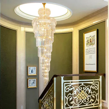 Голям полилей, луксозен кристална окачен лампа K9 за вили, стълбите на хотела, Iron художествен лампа, интериор за дневната, Окачена лампа
