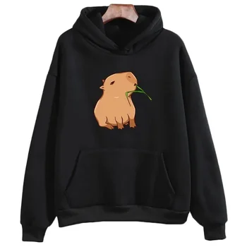 Сладка и забавна hoody с качулка Card Capybara, модерен графичен кавайный топ, унисекс, пуловер Y2k, hoody