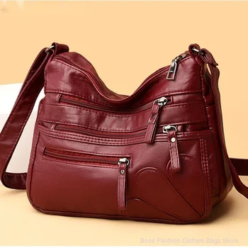 Висококачествени дамски чанти през рамо от мека кожа, многопластова реколта чанта през рамо, луксозна дизайнерска дамска чанта за майките, за чантата