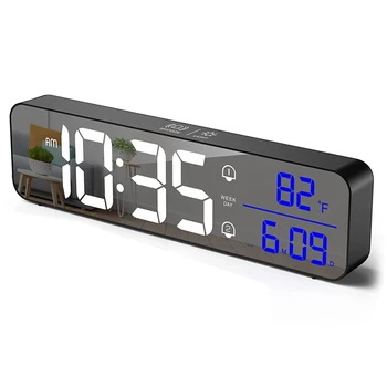 Цифров часовник за спални, Цифров часовник с дневен календар, настолна цифров часовник с възможност за зареждане на режим на повторение, адаптивни яркост