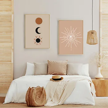 Абстрактното изкуство на стената в стила на Слънцето и Луната, минималистичен плакат, платно, живопис, графика, Картини за дома хол, Модерен интериор на Cuadros