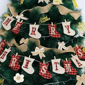 Коледен банер от зебло под формата на пледа Бъфало, Коледна украса под формата на чорап за дома, на улицата камината, Коледен венец подвесная