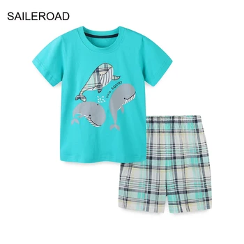 Летни детски дрехи SAILEROAD, тениски с мультяшными китове за момчета + панталони, Комплект дрехи с къси ръкави за деца, спортен костюм за тийнейджъри