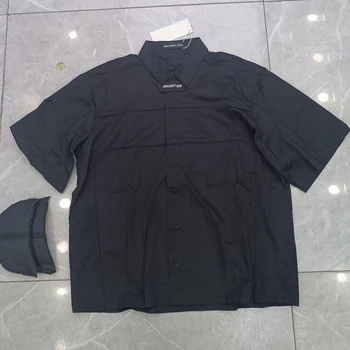 Модерен ризи в стил Vibe черен цвят с къс ръкав и буквенной бродерия, мъжки джобове в стил хип-хоп, ежедневни върховете на бретелях Y2K, големи размери