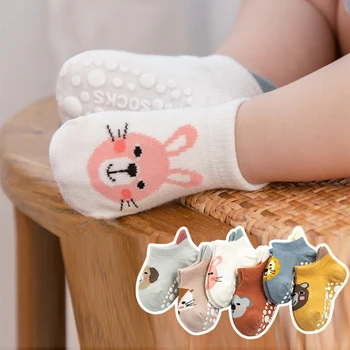 Нови детски къси чорапи с герои от анимационни филми, нескользящие чорапи с чудесни животни за момчета и момичета 0-3 години