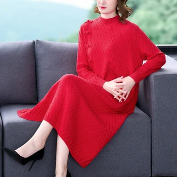 през есента и зимата 2023 г. нов пуловер, вязаная дълга пола, елегантен свободен тънък тенденция в дълга женска пола