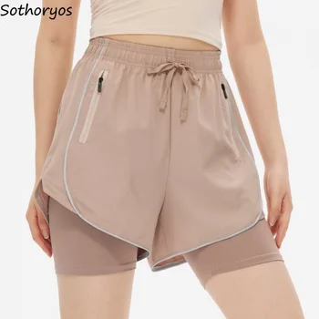 Къси панталони Женски обикновена, 6 цвята, спортен Универсален дишащ материал за отдих, Лесен стилен Лек Корейски стил, Пролетно новост
