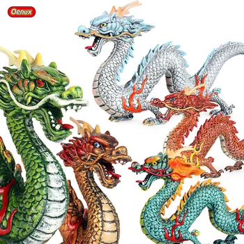 Oenux Оригиналната имитация на реалистичен китайски дракон Слот мъниста Фигурки PVC Фигурки Образователна играчка Динозаврия Подарък за деца