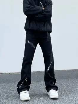 Реколта Градинска Облекло Y2k Дънки За Мъже Harajuku Графични Свободни Черни Панталони Ежедневни Хип-Хоп Готически Дънкови Панталони С Ципове Корейската Мода