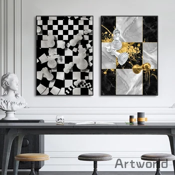 Шах плакат, Скандинавски Черното Злато, Абстрактна стенни живопис върху платно за всекидневната, Декорация на дома