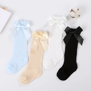 Чорапи за момичета 0-3 години, Чорапи за новородени, малки Деца, Принцеси, Памучни Мрежести Чорапи с лък до бедрото, Дълги Чорапи, Чорапи