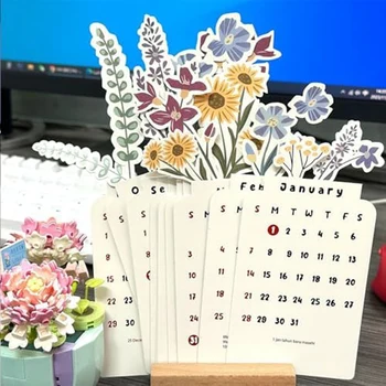 Настолен календар с цветя в 2024 година, Малък настолен календар във формата на ваза, месечен planner, календар