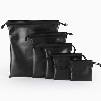 Унисекс, черен калъф от изкуствена кожа в съвсем малък, Водоустойчива чанта за съхранение на бижута, Защитен джоб за слушалки, Битови торби за прах