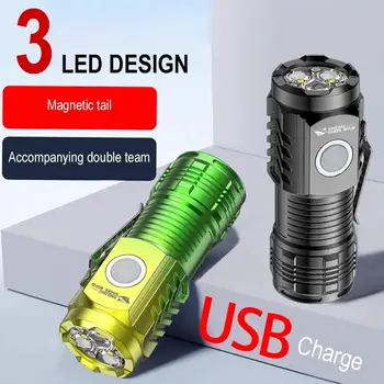 Акумулаторна джоб фенерче Mini-USB с магнит и брелоком за ключове за къмпинг - Преносим фенер Type-C с вградена батерия