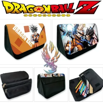 Dragon Ball Двупластова чанта за писалки Son Goku Студентски Голям капацитет Аниме и Периферни Дигитален печат Платно Калъф за дръжки с лента на Чантата
