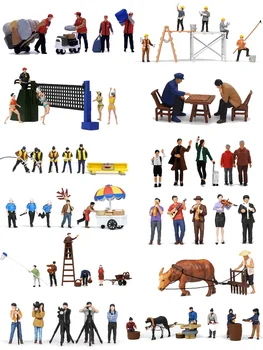 Нарисувани фигури в мащаб 1: 87, модел влакове в мащаб HO, Плажен волейбол, Уличен търговец, Поддръжка на железопътна линия, Миниатюрни фигурки, модел