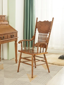 Американски класически ретро маса за хранене, стол Черен европейски стил с подлакътник от масивно дърво уиндзор стол дизайнерски лесен луксозен стол с висока облегалка