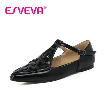 ESVEVA 2023, Златна плажна дамски базова обувки от волска кожа, простата и модерен офис обувки с катарама и остри пръсти, дамски 34-41