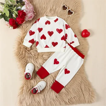 Комплект облекло от две части, за да има момиче на Деня на Свети Валентин с принтом във формата на сърце, пуловер с дълъг ръкав, hoody, панталони, комплект дрехи