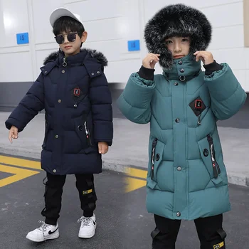 2023 Детска топло облекло за малки момчета Юношески зимни якета с памучна подплата, палто с качулка, утепленная връхни дрехи, детски парк