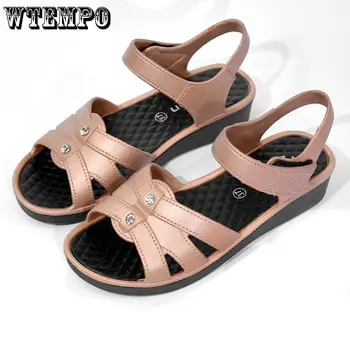 Римски сандали WTEMPO Летни сандали на танкетке с мека подметка за средна и напреднала възраст, нескользящие водоустойчиви дамски плажни сандали