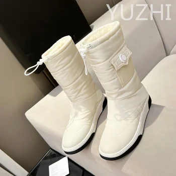 Дамски обувки 2023 Дизайнерска луксозна зимни обувки Женски ботильоны от естествена кожа, модерни обувки, топли зимни ботуши на платформа