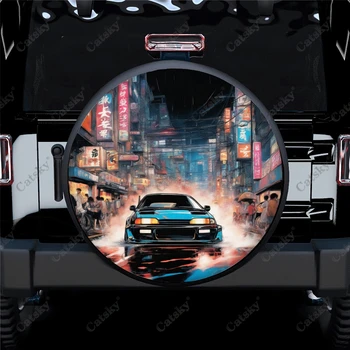 Спектакъл на градски състезания Tokyo Drift с неонови осветена осветление, универсален калъф за резервна гума от полиестер, капаци за колелата на ремаркето на АВТОБУСА Truck Camper