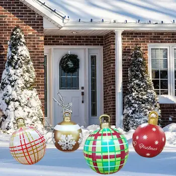 Открит Коледен топка, украсена с PVC, декорация за празничната двор от PVC, надуваеми украшения 60 см/24 инча, Огромен празничен двор
