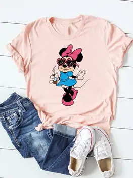 Най-сладкото дрехи Дисни на 90-те години с Мики Маус, модерни ежедневни летни дамски тениски с анимационни модел, дамски дрехи, тениски, потници