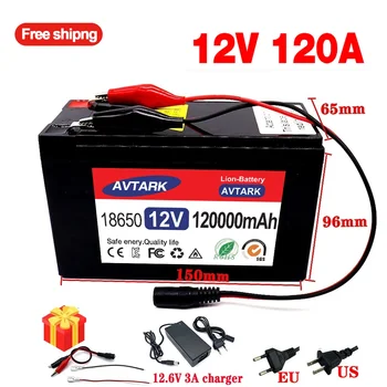 Литиева батерия 12V 120Ah 18650 за слънчеви панели, 30A вграден сильноточный батерия за электромобиля BMS + зарядно устройство 12,6 В