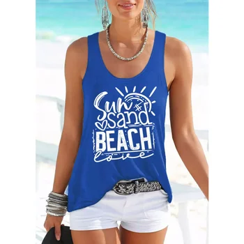 Ежедневна риза с принтом Rheaclots Women ' s Sun-Sand Beach Love Racerback