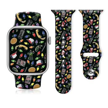Силиконов каучук с красиви английски букви от картун за Apple Watch Band S7/6/5/4/3/2/1 Гривна SE Ultra 38/40/41 мм 42/44/45 мм