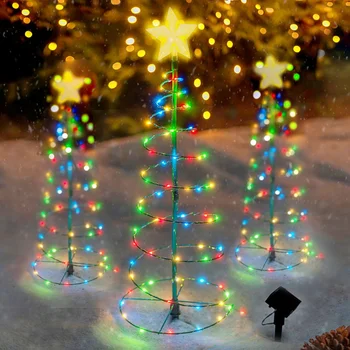 Улично водонепроницаемое украса на Коледната елха на слънчеви батерии, венец захранван със слънчева енергия, Коледна украса 2023 г., украса на градината