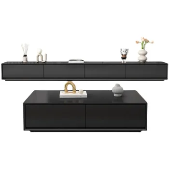 Xl Мебели за хола С множество места за съхранение, комбинация масички, Черен квадратен пол С четири чекмеджета