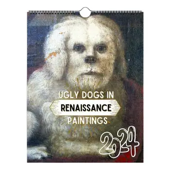 Календар с грозно куче в 2024 година, творчески хумор, Календар с кучето от епохата на Възраждането, монтиране на украса, уникален подарък за приятели, колеги