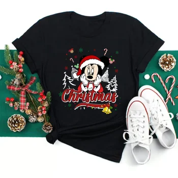 С Коледа, черни тениски с принтом, дамски тениски Kawaii Y2K на 90-те, Дядо Коледа, дамски потници, тениска, облекла в стил харадзюку
