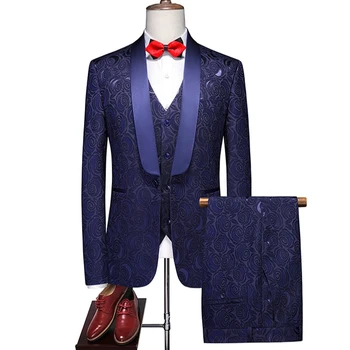 2024 Нов мъжки костюм (+ Жилетка + панталони) в британския стил За сватбената церемония, западна облекло, оборудвана комплект от три елемента M-6XL